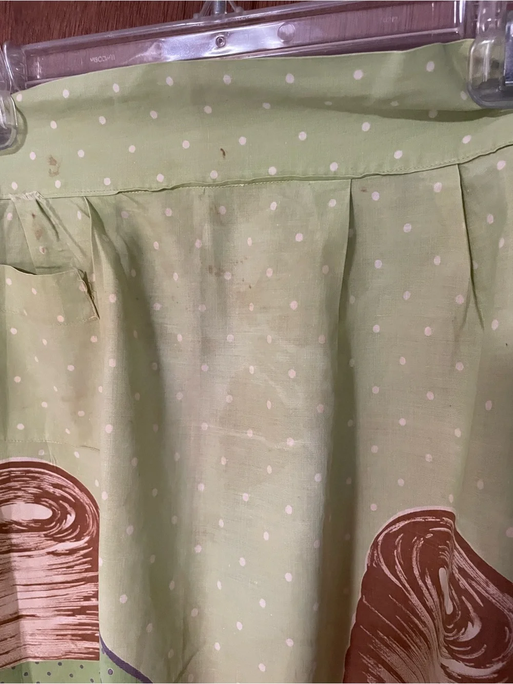 Vintage Lime Green Polka Dot Apron with Brown Trim
